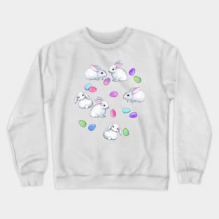 Easter Bunnies with Rainbow Pastel Eggs on white Crewneck Sweatshirt